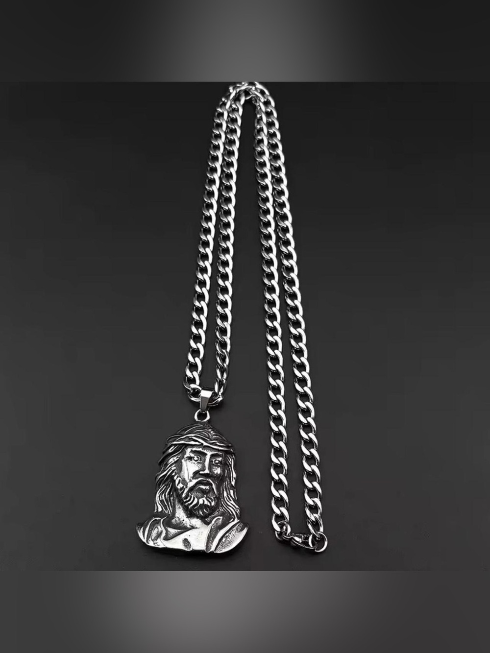 Silver Jesus Pendant Necklace - Chunky Chain